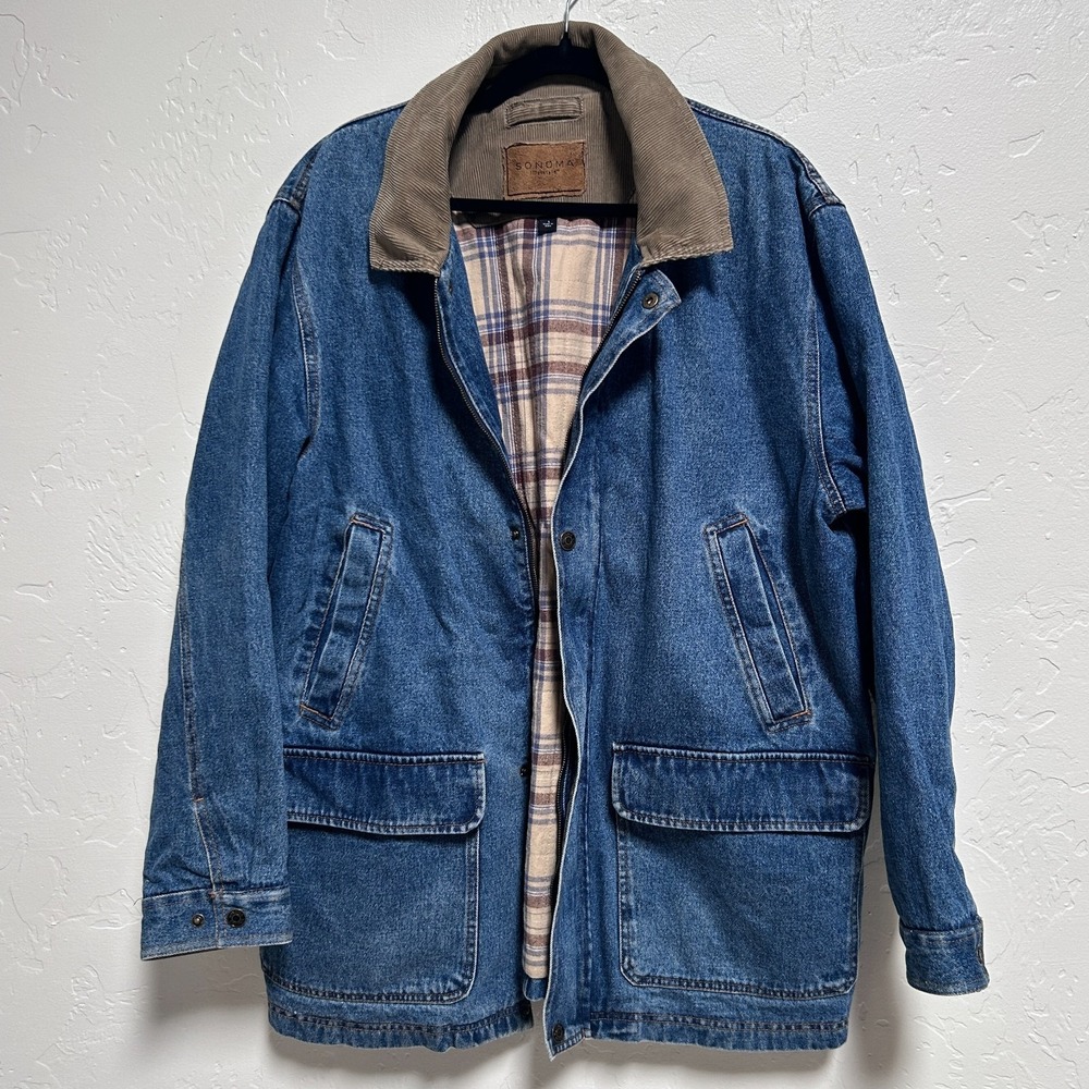 Vintage 90s Y2K Sonoma Denim Barn Jacket Womens L  Chore Coat Corduroy Western